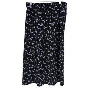 Sag Harbor Petite Vintage 90's Black Blue Floral Midi A-Line Skirt Size Medium